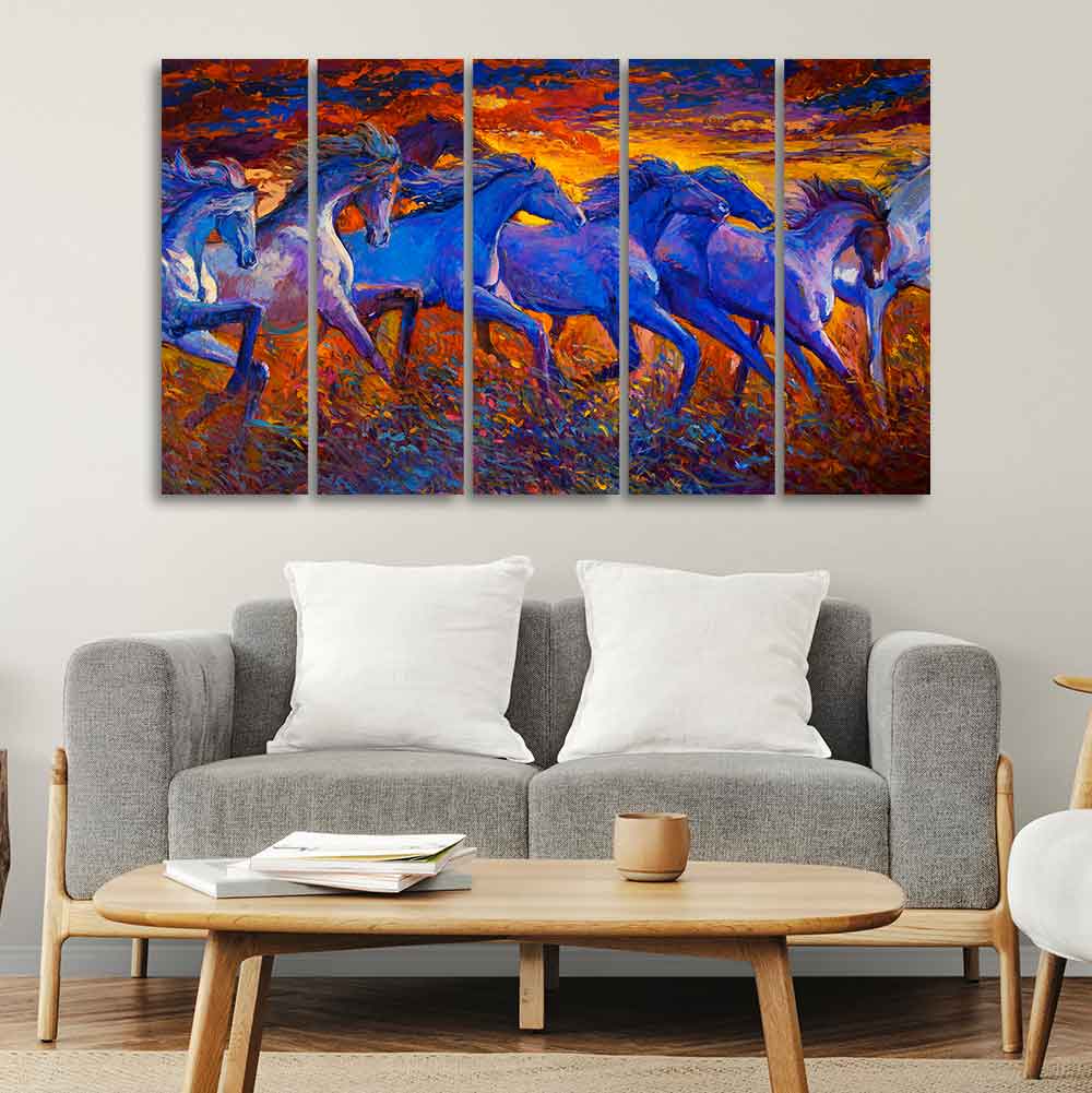 Seven Horse Running in Field Five Pieces Canvas wall Painting - Decor Smart