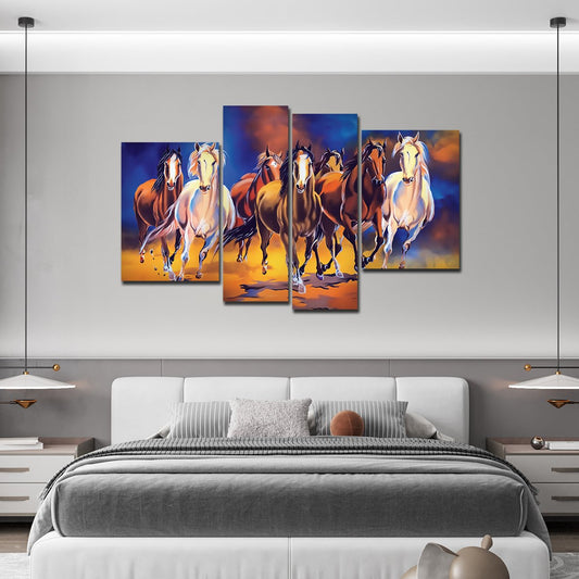 Seven Horses 4 Pieces Premium Canvas Bedroom Wall Painting - Decor Smart