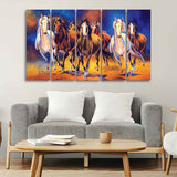 Seven Horses Five Pieces Premium Canvas Bedroom Wall Painting - Decor Smart