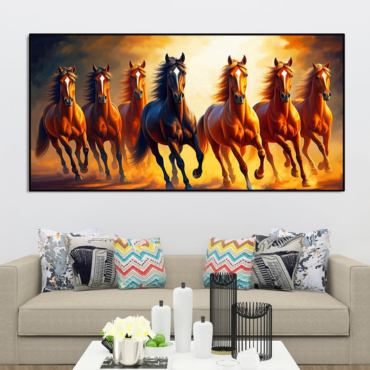 Seven Horses Running at Sunset Wooden Canvas Wall Painting - Decor Smart