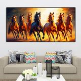 Seven Horses Running at Sunset Wooden Canvas Wall Painting - Decor Smart
