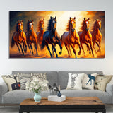 Seven Horses Running at Sunset Wooden Canvas Wall Painting - Decor Smart