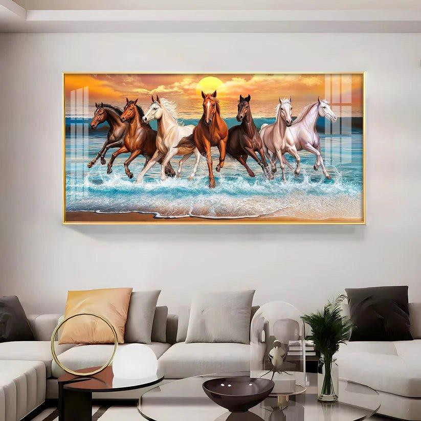 Seven Horses Running Premium Acrylic Floating Wall Painting - Decor Smart