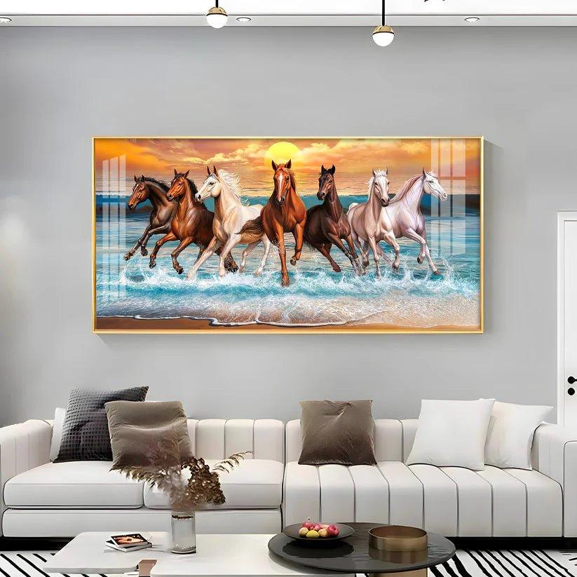 Seven Horses Running Premium Acrylic Floating Wall Painting - Decor Smart