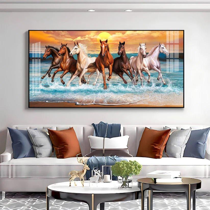 Seven Horses Running Premium Acrylic Floating Wall Painting - Decor Smart