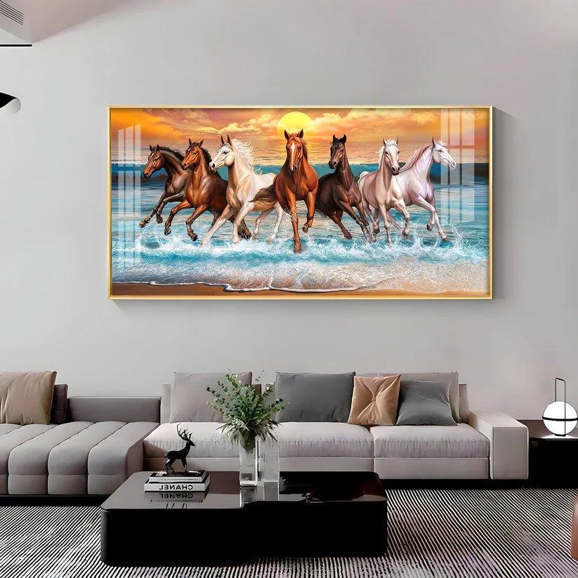 Seven Horses Running Premium Acrylic Floating Wall Painting - Decor Smart