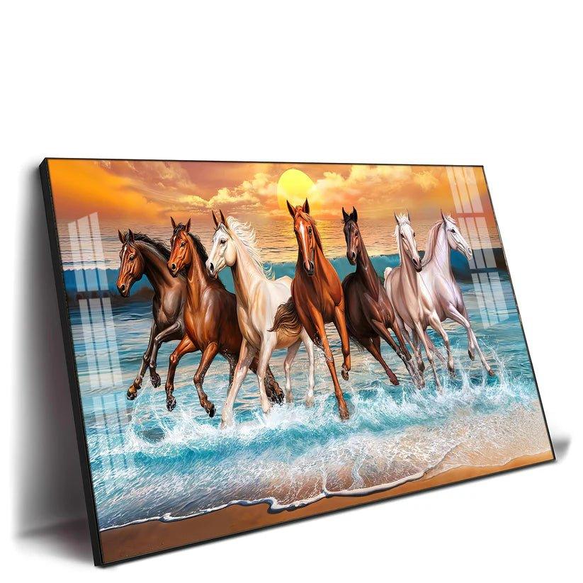 Seven Horses Running Premium Acrylic Floating Wall Painting - Decor Smart