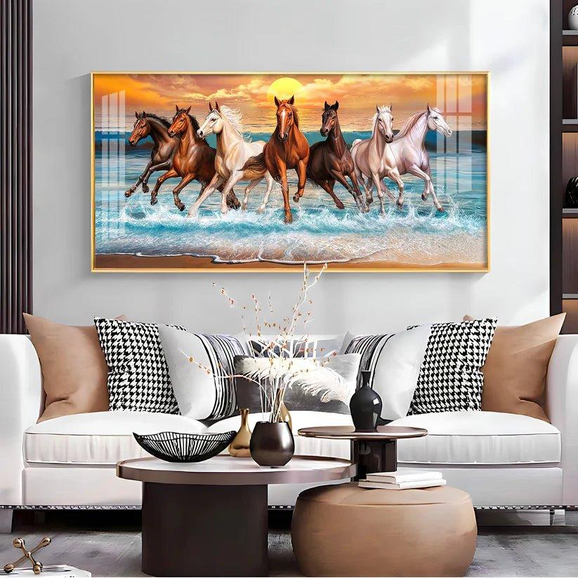 Seven Horses Running Premium Acrylic Floating Wall Painting - Decor Smart