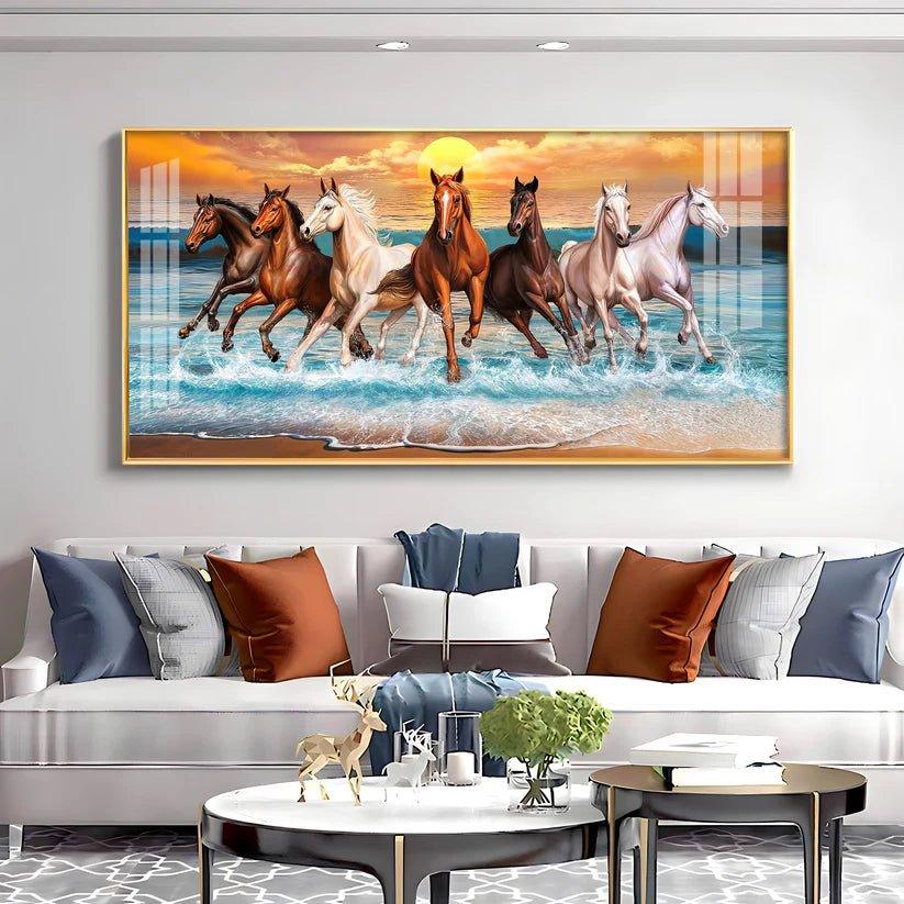 Seven Horses Running Premium Acrylic Floating Wall Painting - Decor Smart