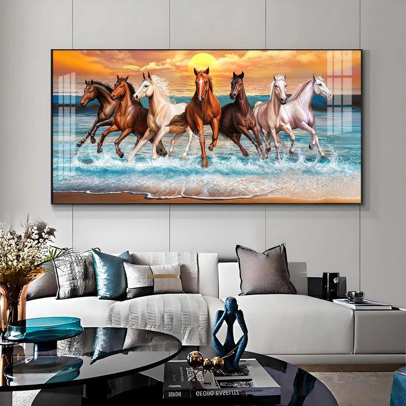 Seven Horses Running Premium Acrylic Floating Wall Painting - Decor Smart