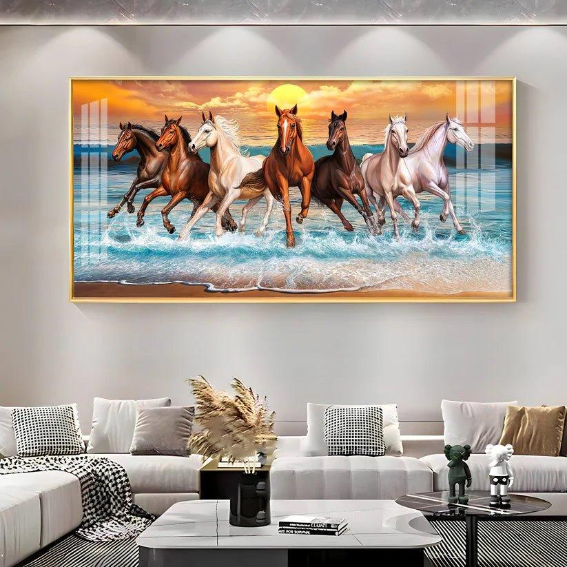 Seven Horses Running Premium Acrylic Floating Wall Painting - Decor Smart