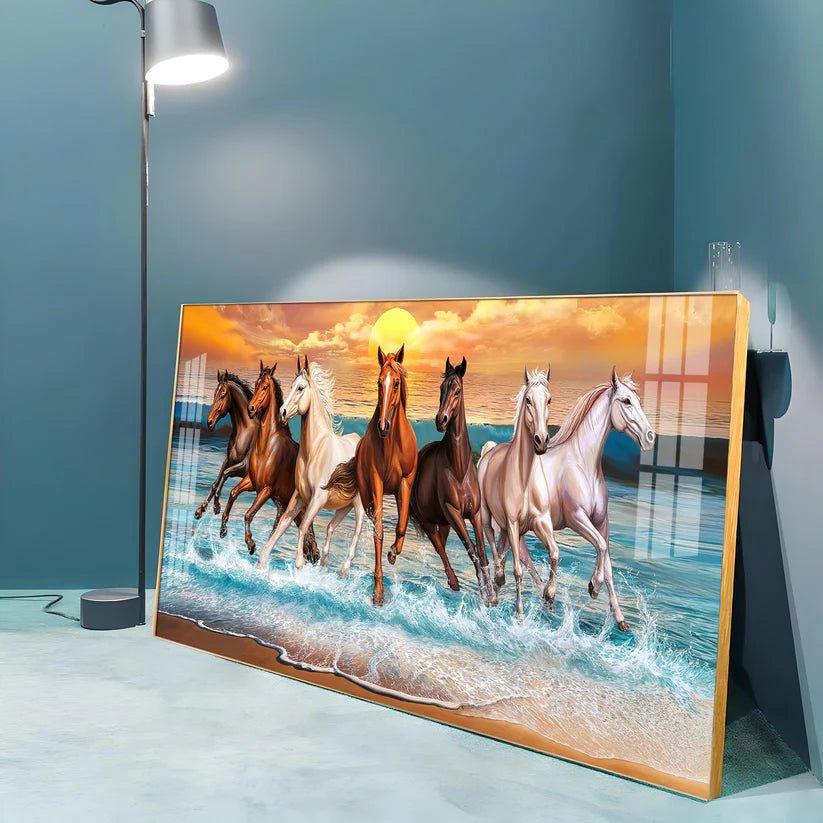 Seven Horses Running Premium Acrylic Floating Wall Painting - Decor Smart