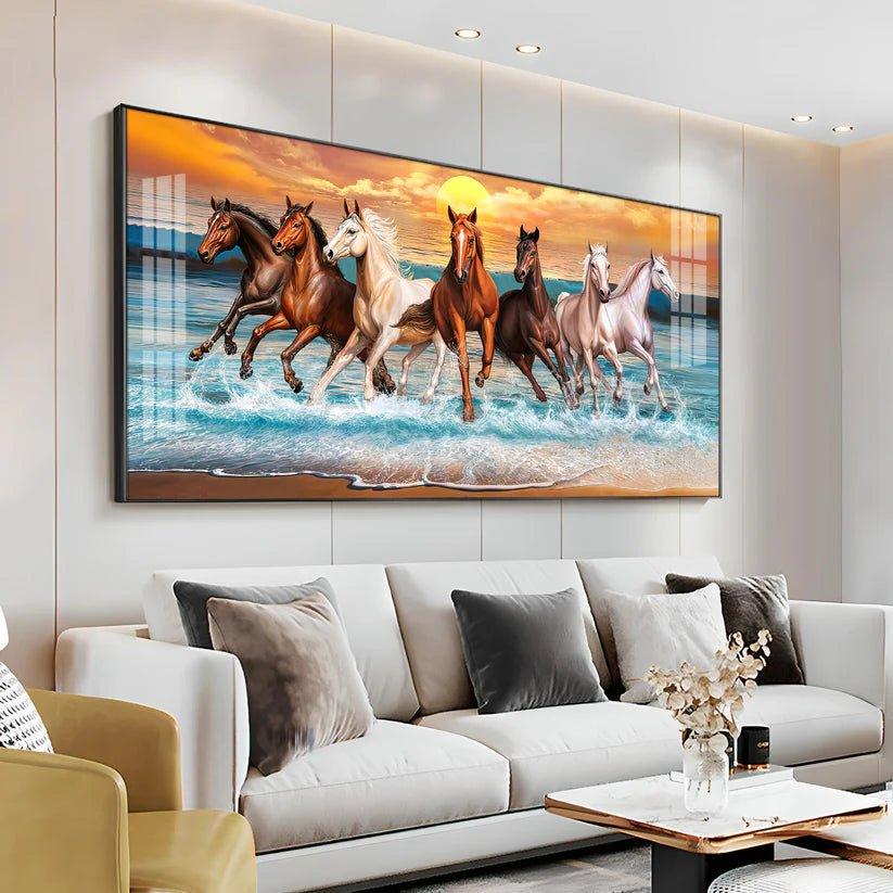Seven Horses Running Premium Acrylic Floating Wall Painting - Decor Smart