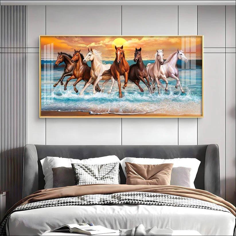 Seven Horses Running Premium Acrylic Floating Wall Painting - Decor Smart
