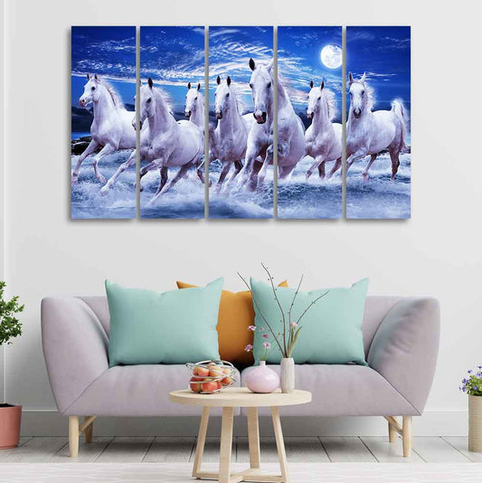 Seven Running Horses in Water Canvas Wall Painting - Decor Smart