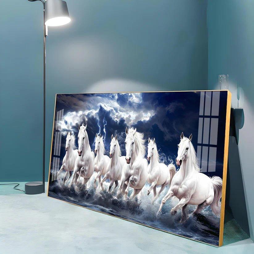 Seven White Horses Gallop in the Sea Premium Acrylic Floating Wall Painting - Decor Smart