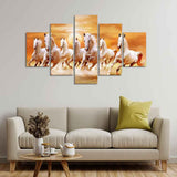 Seven White Running Horses Modern Design Wall Art Canvas Print Panel Wall Painting - 5 Frames - Decor Smart