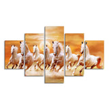 Seven White Running Horses Modern Design Wall Art Canvas Print Panel Wall Painting - 5 Frames - Decor Smart