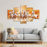 Seven White Running Horses Modern Design Wall Art Canvas Print Panel Wall Painting - 5 Frames - Decor Smart