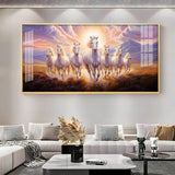 Seven White Running Horses Premium Acrylic Floating Wall Painting - Decor Smart