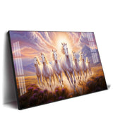 Seven White Running Horses Premium Acrylic Floating Wall Painting - Decor Smart