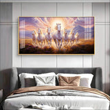 Seven White Running Horses Premium Acrylic Floating Wall Painting - Decor Smart