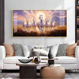 Seven White Running Horses Premium Acrylic Floating Wall Painting - Decor Smart