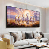 Seven White Running Horses Premium Acrylic Floating Wall Painting - Decor Smart