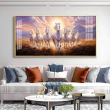Seven White Running Horses Premium Acrylic Floating Wall Painting - Decor Smart