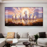 Seven White Running Horses Premium Acrylic Floating Wall Painting - Decor Smart