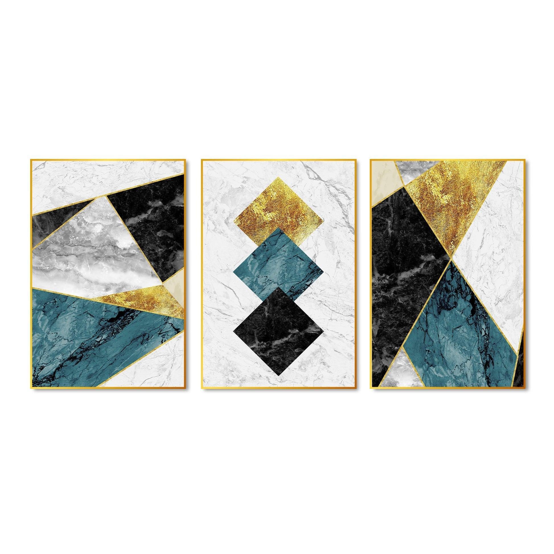 Shapes & Textures Decorative Floating Canvas Wall Painting Set of Three - Decor Smart