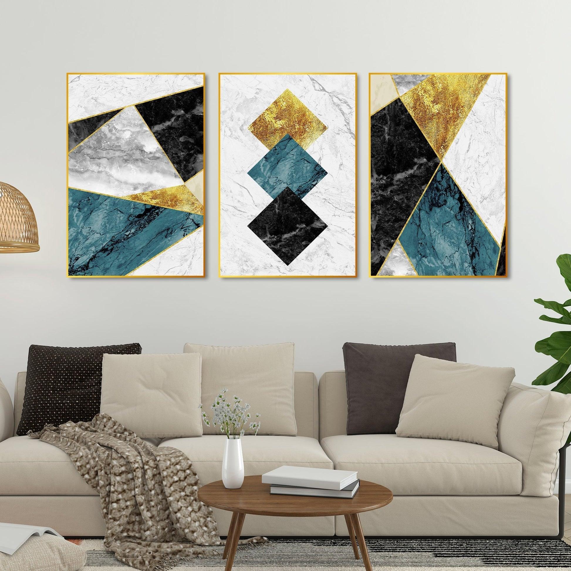 Shapes & Textures Decorative Floating Canvas Wall Painting Set of Three - Decor Smart