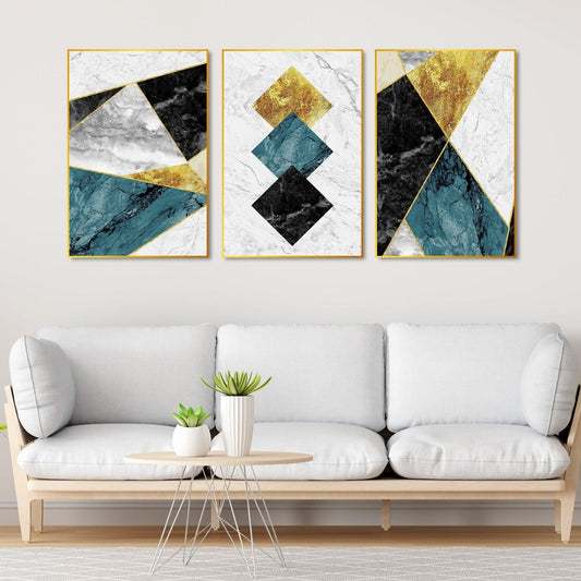 Shapes & Textures Decorative Floating Canvas Wall Painting Set of Three - Decor Smart