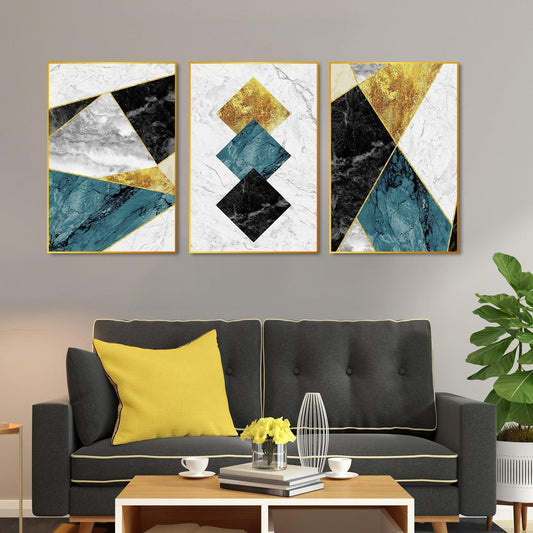 Shapes & Textures Decorative Floating Canvas Wall Painting Set of Three - Decor Smart
