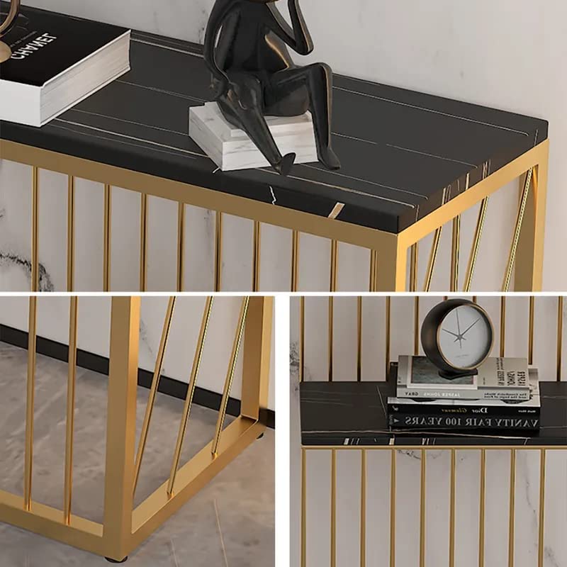 Shelf Sintered Stone Top Black & Gold Console Table - Decor Smart