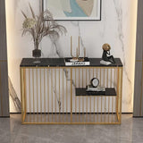 Shelf Sintered Stone Top Black & Gold Console Table - Decor Smart