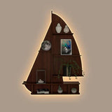 Ship Backlit Designer Wooden Wall Shelf / Book Shelf / Night Light, Walnut Finish - Decor Smart