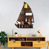 Ship Backlit Designer Wooden Wall Shelf / Book Shelf / Night Light, Walnut Finish - Decor Smart