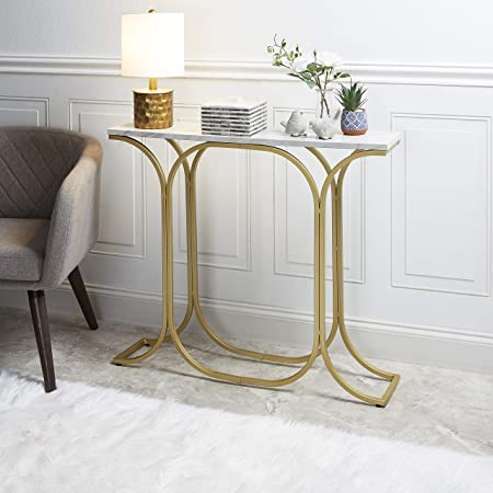 Sleek Entryway Elegance Rectangular White Marble Console Table - Decor Smart