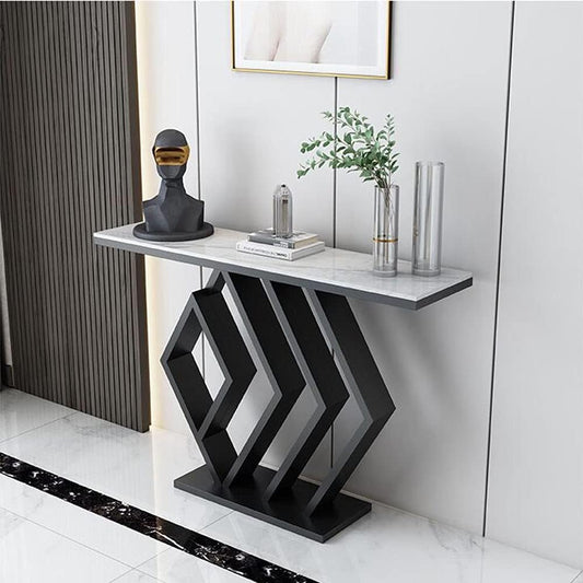 Sleek Sophistication White Marble Black Console Table - Decor Smart