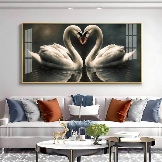 Soulful Vibrant Two Swan Premium Acrylic Floating Wall Painting - Decor Smart