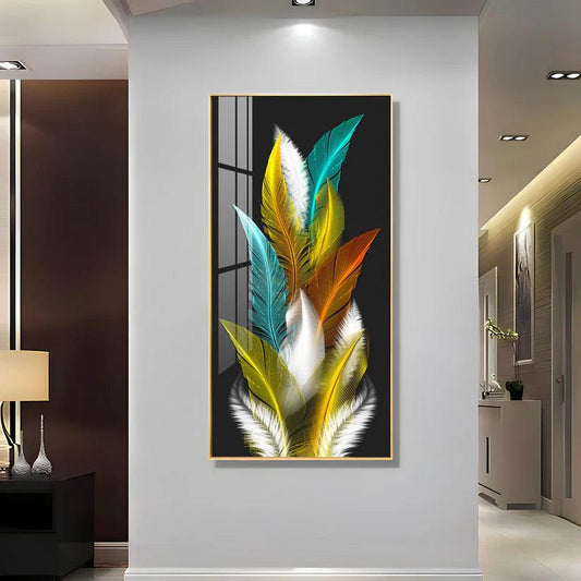 Sparkling Feathers Premium Acrylic Floating Vertical Wall Painting - Decor Smart