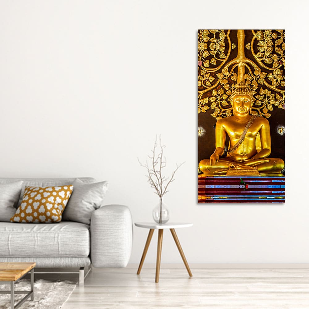 Spiritual Golden Gautam Buddha Premium Canvas Wall Painting - Decor Smart