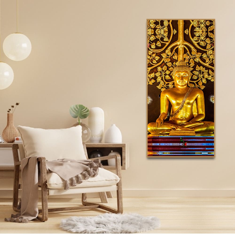 Spiritual Golden Gautam Buddha Premium Canvas Wall Painting - Decor Smart