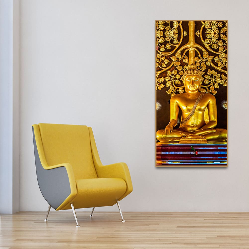 Spiritual Golden Gautam Buddha Premium Canvas Wall Painting - Decor Smart