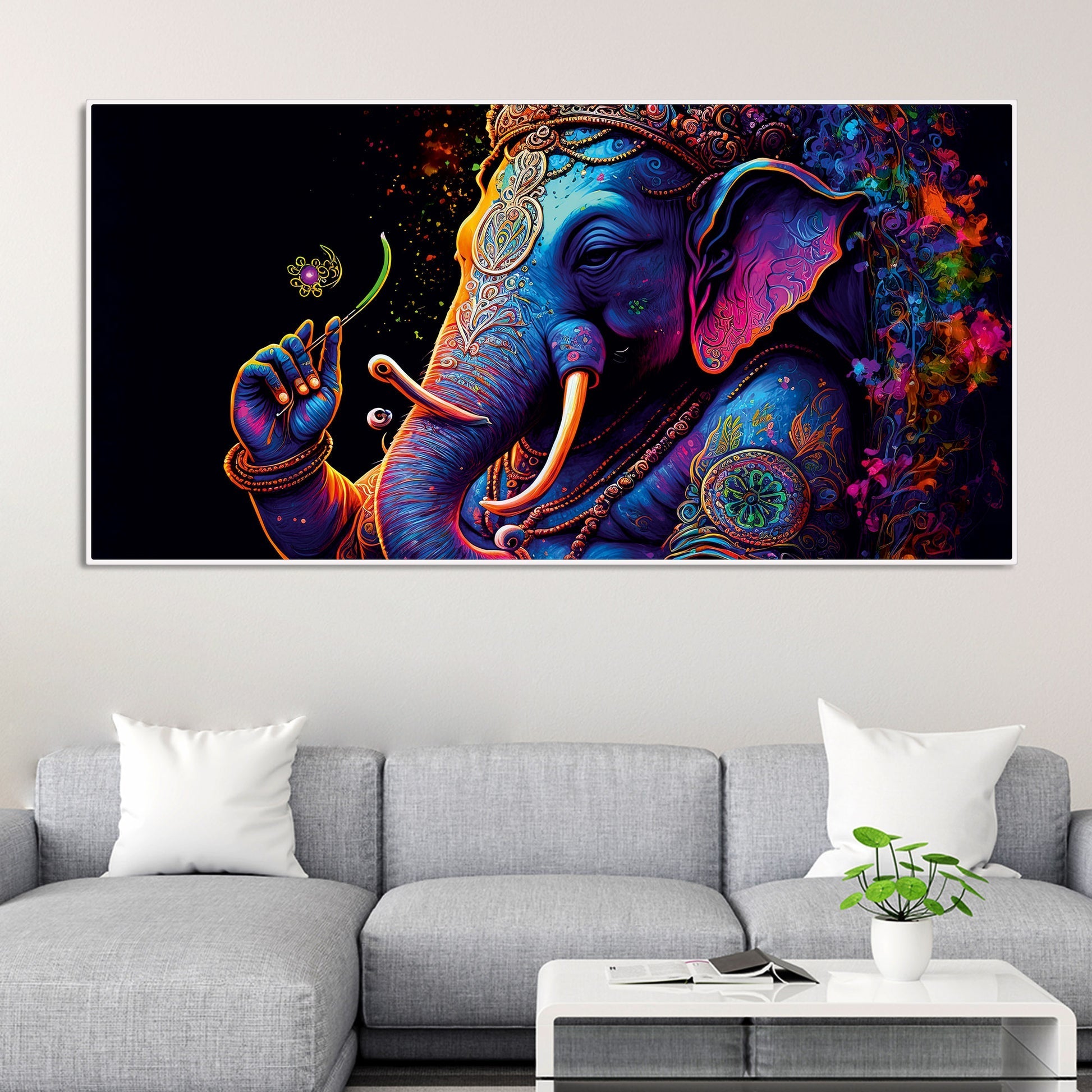 Spiritual Statue of Lord Ganesha Canvas Wall Painting - Decor Smart