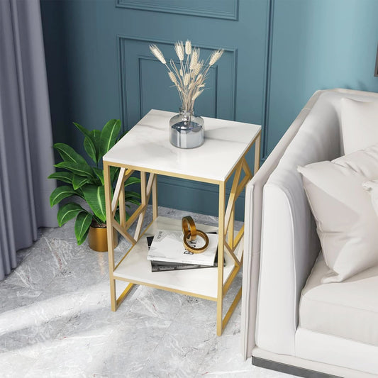 Square Geometric Rhombus Frame End Side Table with Golden Metal Finish - Decor Smart