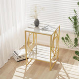 Square Geometric Rhombus Frame End Side Table with Golden Metal Finish - Decor Smart