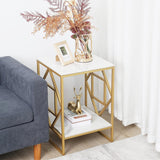 Square Geometric Rhombus Frame End Side Table with Golden Metal Finish - Decor Smart