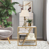 Square Shape Stylish Artistic Side Table with Golden Metal Finish - Decor Smart